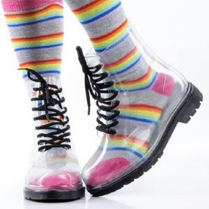 CAPE ROBBIN Translucent Snakeskin Embellished Combat Boots